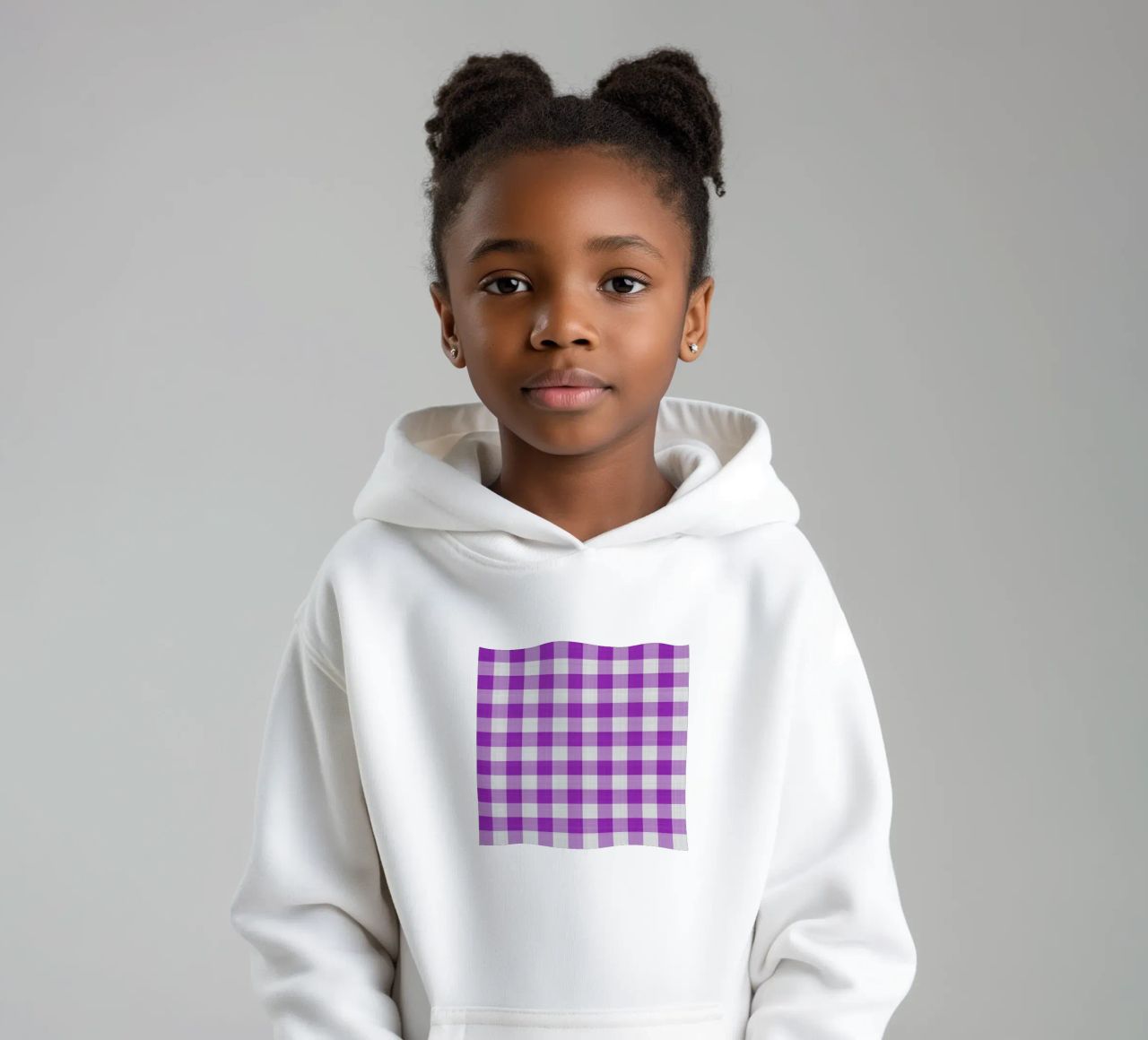 Gingham in viola chiaro grande felpa bambino con cappuccio da Happy Littles