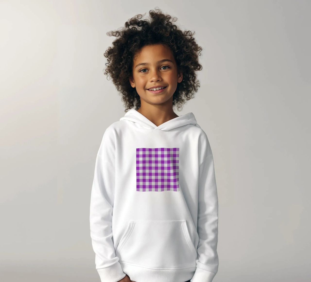 Gingham in viola chiaro grande felpa bambino con cappuccio da Happy Littles