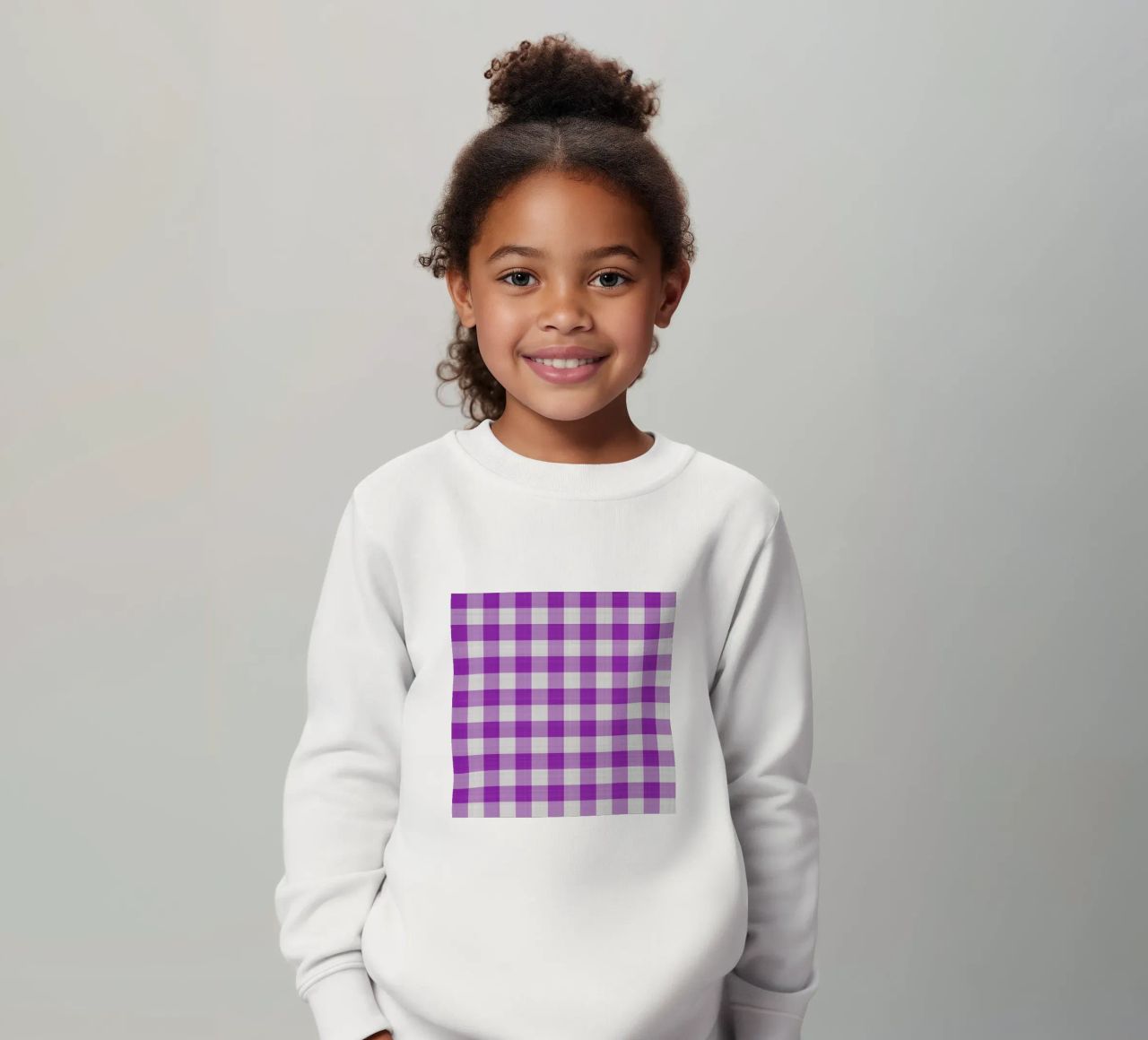 Gingham in viola chiaro grande felpa bambino da Happy Littles