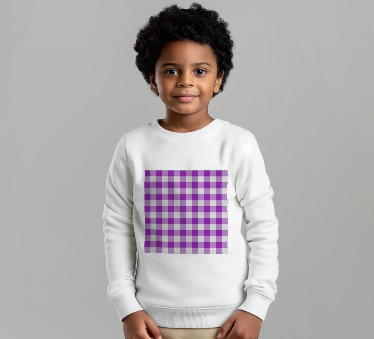 Gingham in viola chiaro grande felpa bambino da Happy Littles
