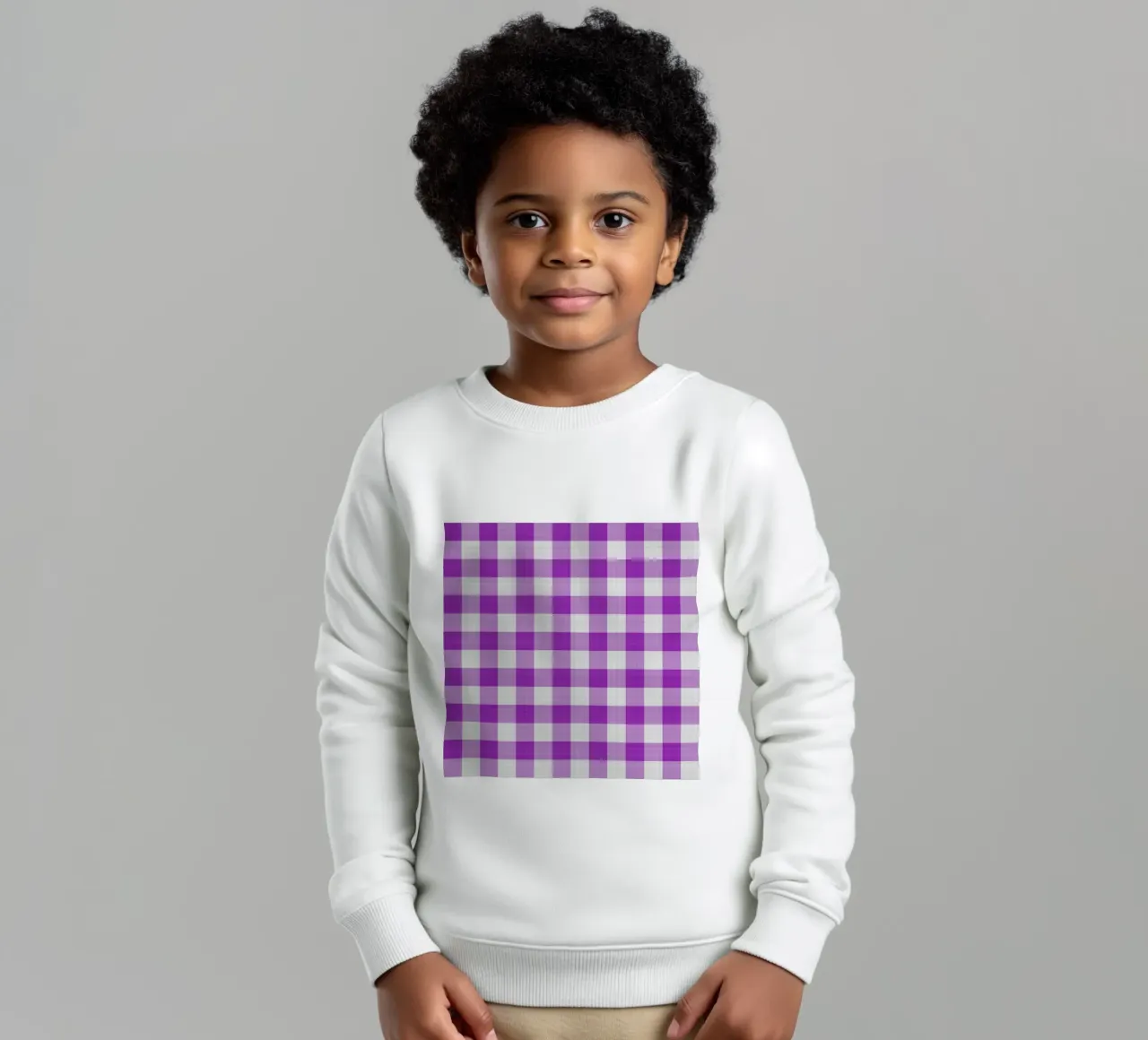 Gingham in Hellviolett Groß Kinder Sweatshirt von Happy Littles