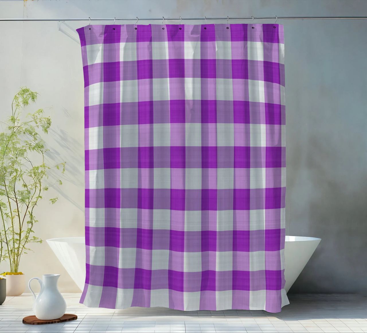 Gingham in viola chiaro grande tenda da doccia da Happy Littles