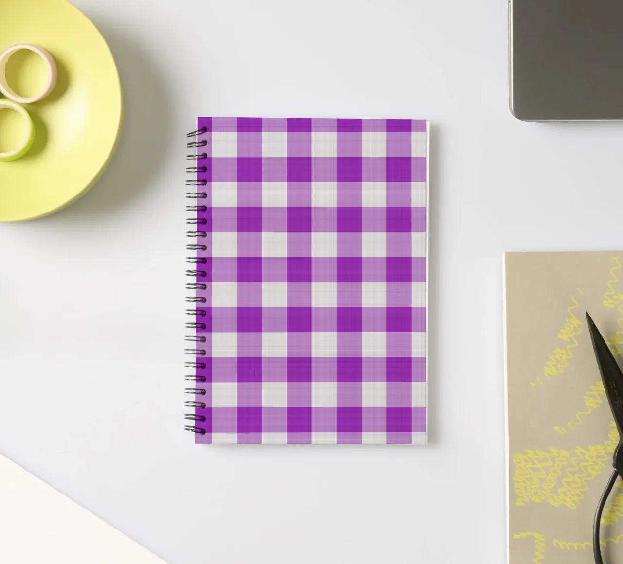 Gingham in Light Purple Large spiral notebook by Happy Littles