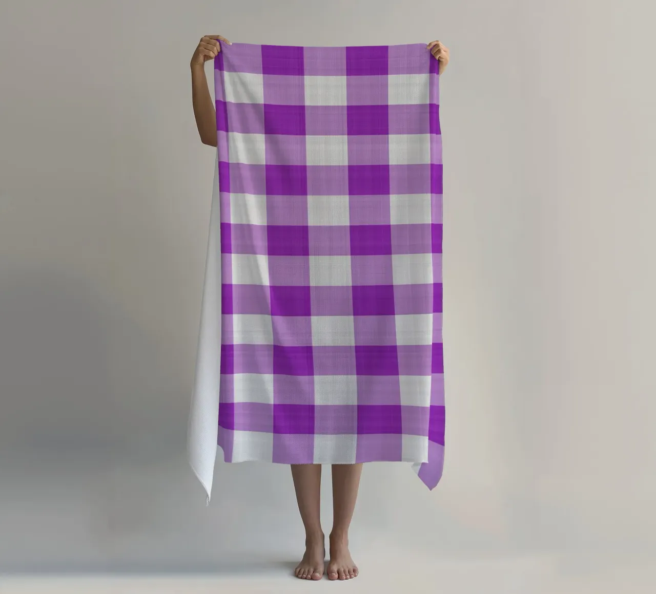 Gingham in Light Purple Large beach towel by Happy Littles