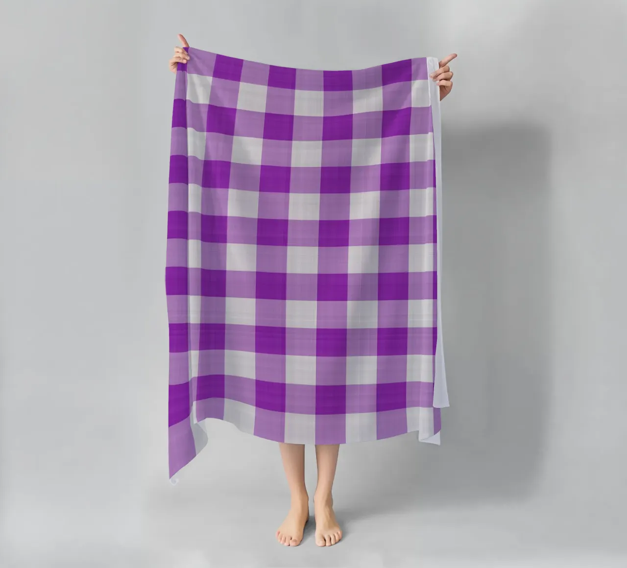Gingham in Light Purple Large beach towel by Happy Littles