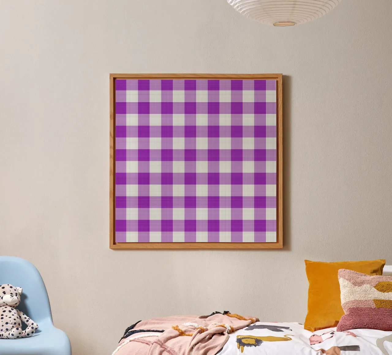 Gingham in viola chiaro grande alluminio dibond da Happy Littles