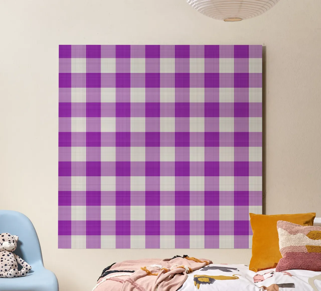 Gingham in viola chiaro grande alluminio dibond da Happy Littles