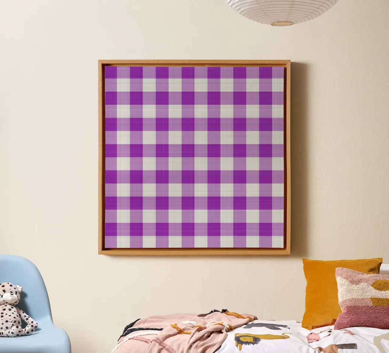 Gingham in lichtpaars Large canvas van Happy Littles