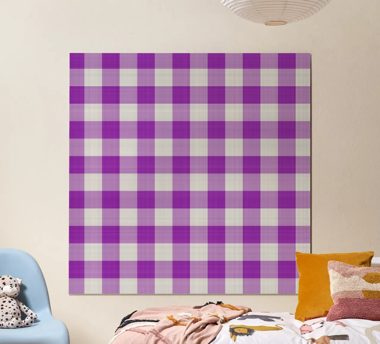 Gingham in lichtpaars Large hahnemühle van Happy Littles