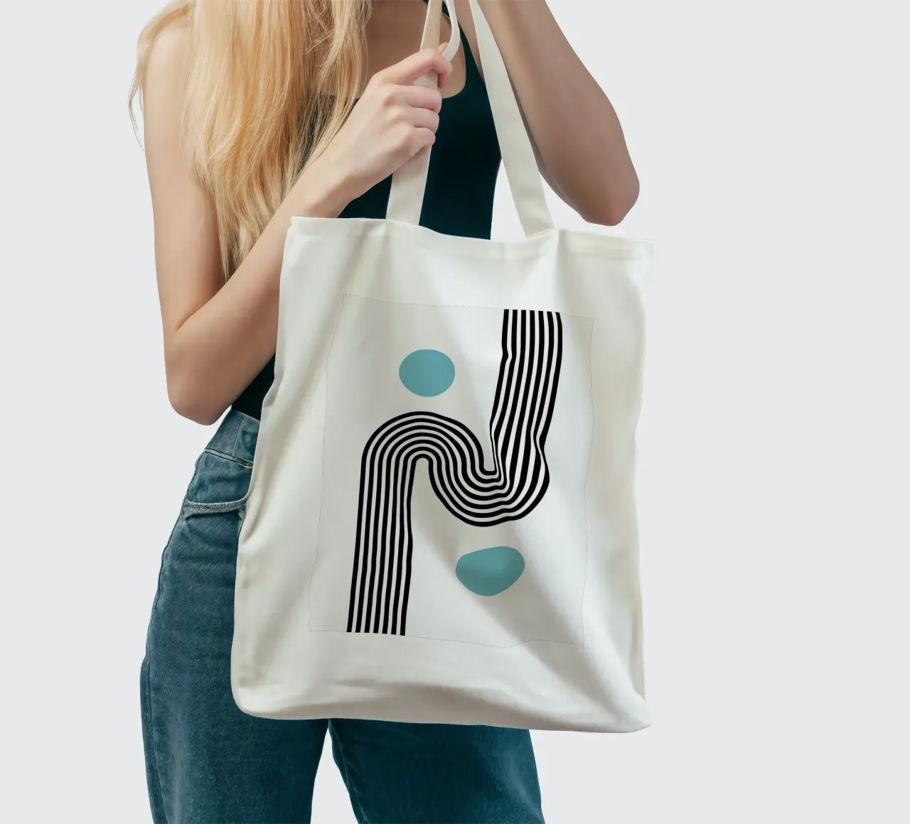 Curve astratte e cerchi - Modernamente minimalista in verde acqua e nero A borsa in juta da NorwesClub