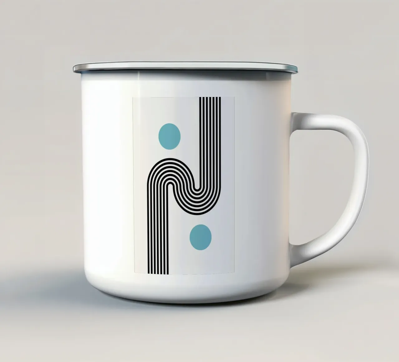 Abstracte curven en cirkels - Modern minimalistisch groenblauw en zwart A emaille mok van NorwesClub