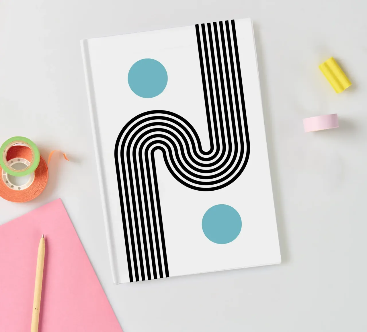 Abstract Curves & Circles - Modern Minimalist Teal & Black A notebook by NorwesClub