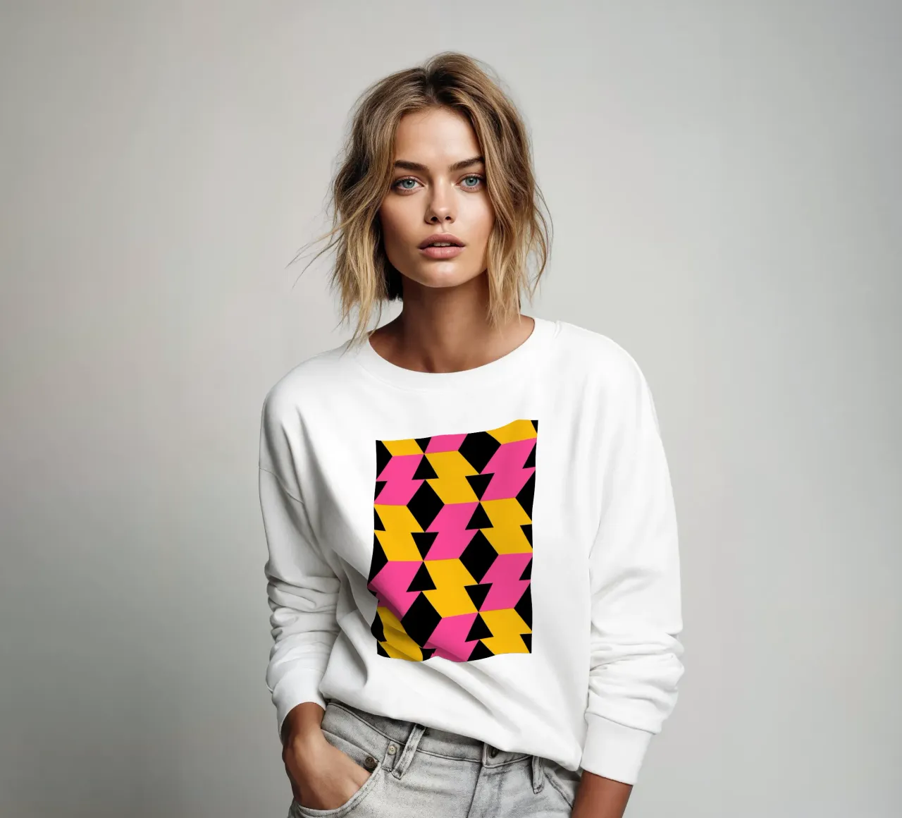 Op Art Zigzag Pattern - Imprimé géométrique rose, jaune et noir sweat de NorwesClub
