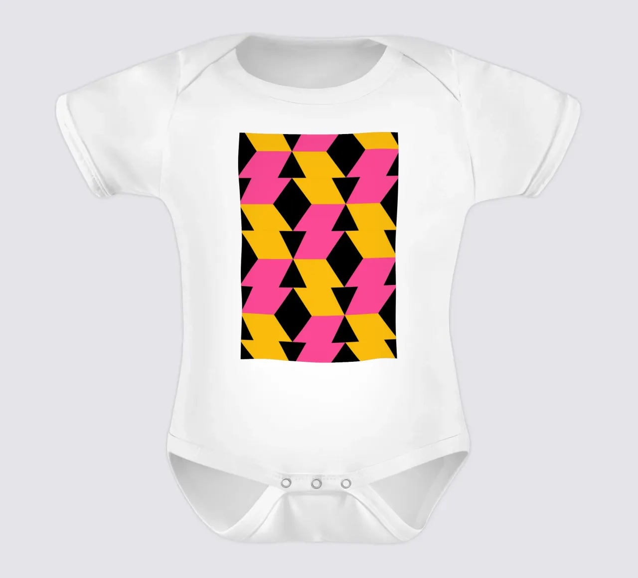 Op Art Zigzag Pattern - Imprimé géométrique rose, jaune et noir body bébé de NorwesClub