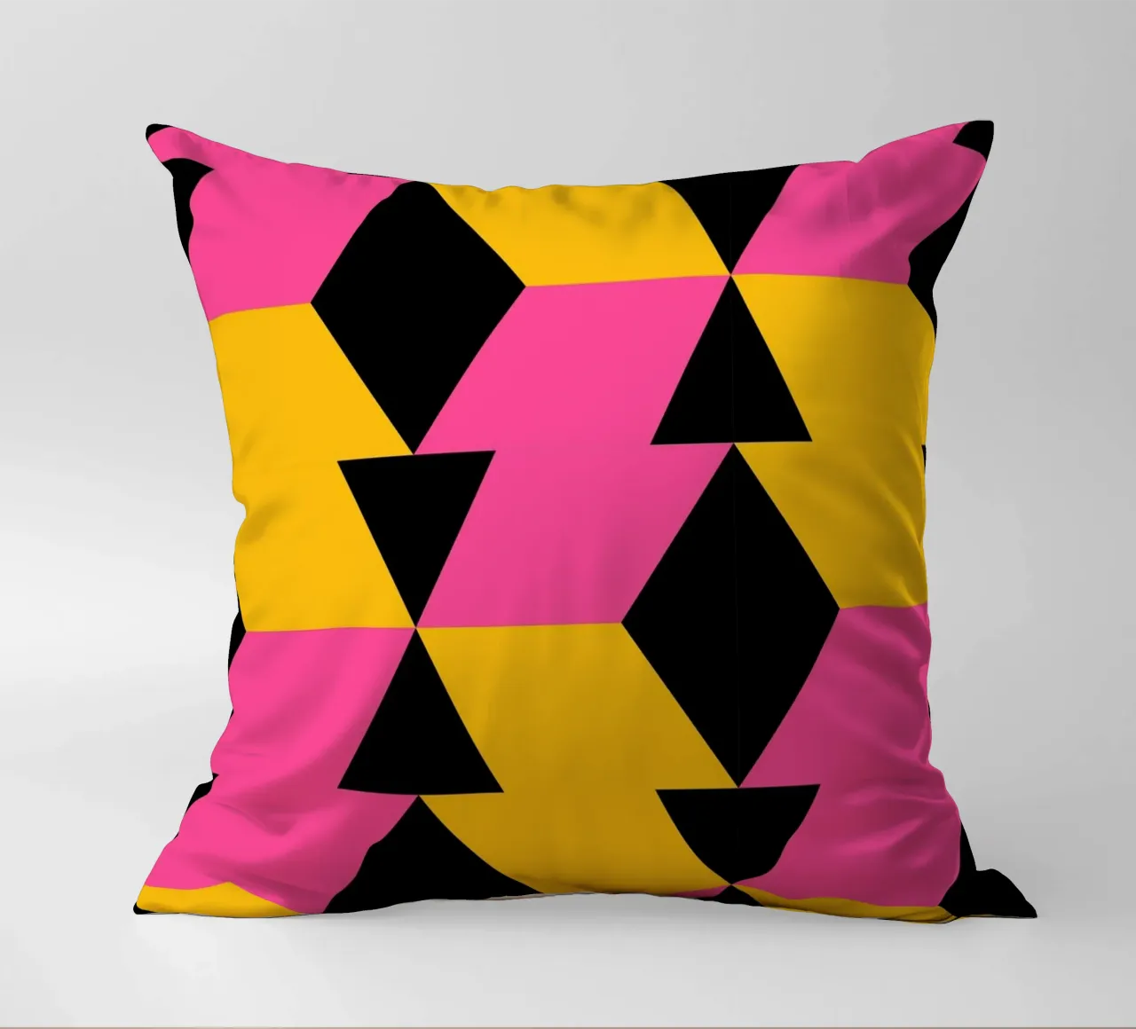 Op Art Zigzag Pattern - Pink, Yellow & Black Geometric Print decorative cushion by NorwesClub