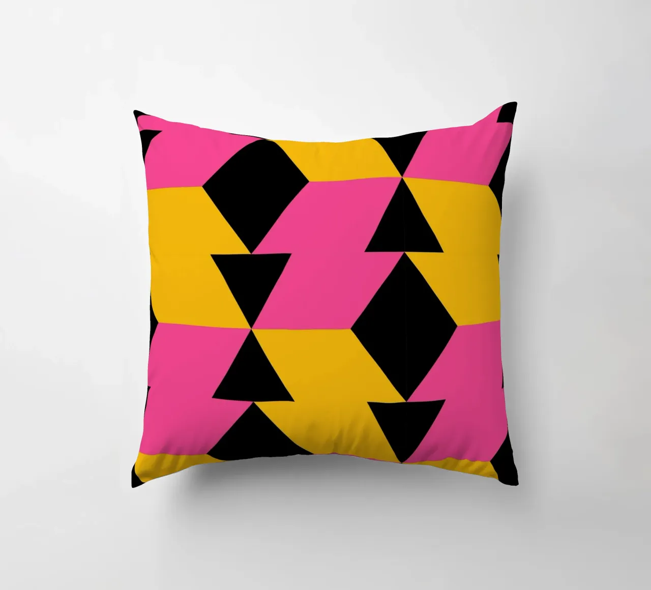 Op Art Zigzag Pattern - Pink, Yellow & Black Geometric Print decorative cushion by NorwesClub