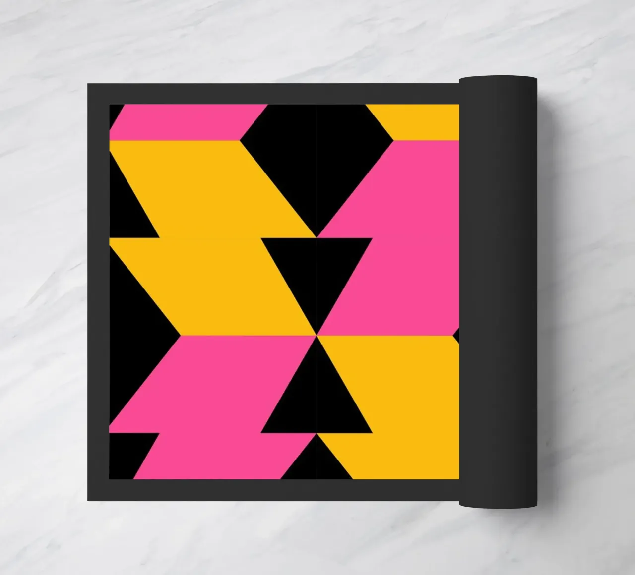 Op Art Zigzag Pattern - Imprimé géométrique rose, jaune et noir paillasson de NorwesClub