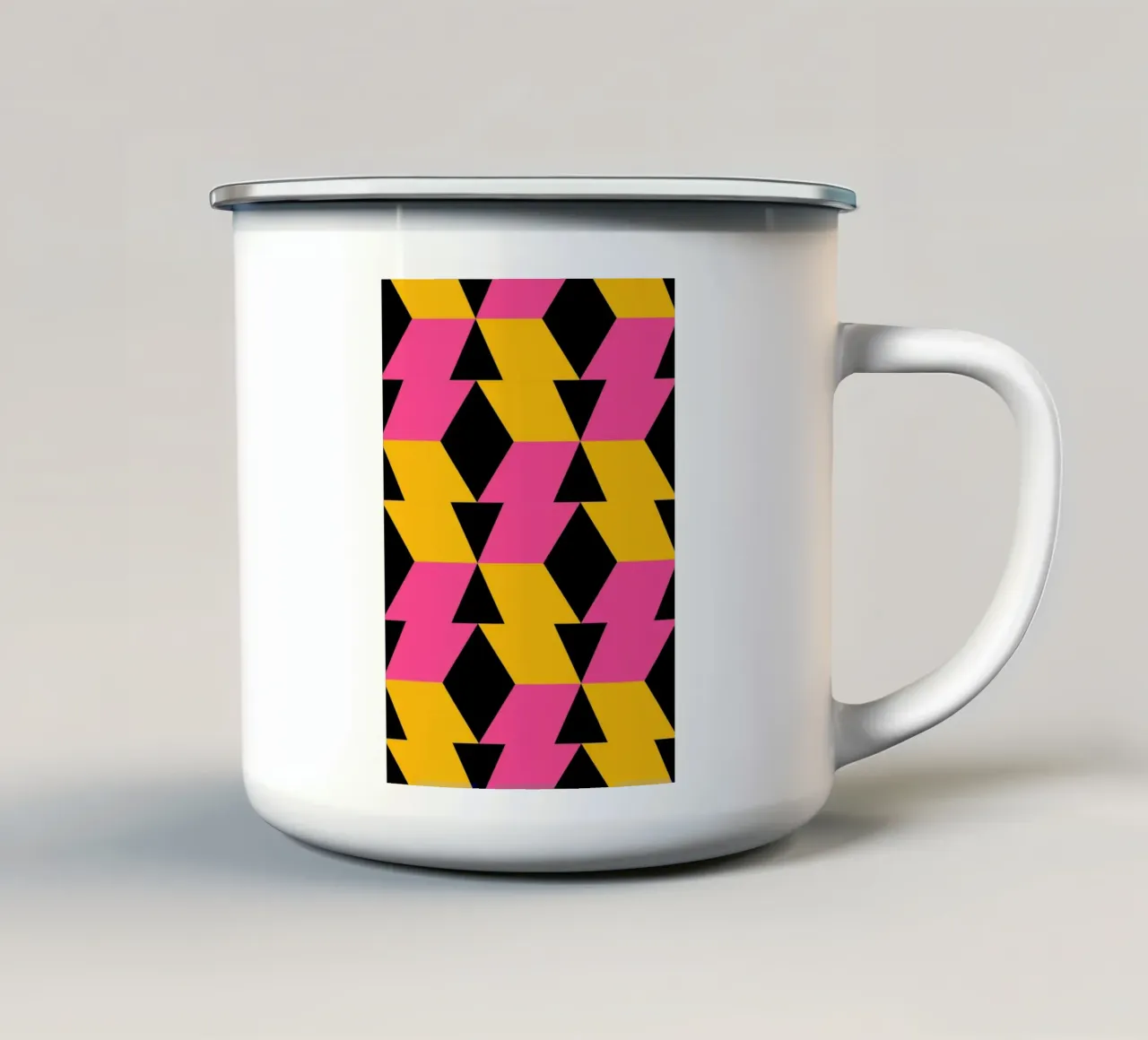 Op Art Zigzag - Stampa geometrica rosa, gialla e nera tazza in smalto da NorwesClub