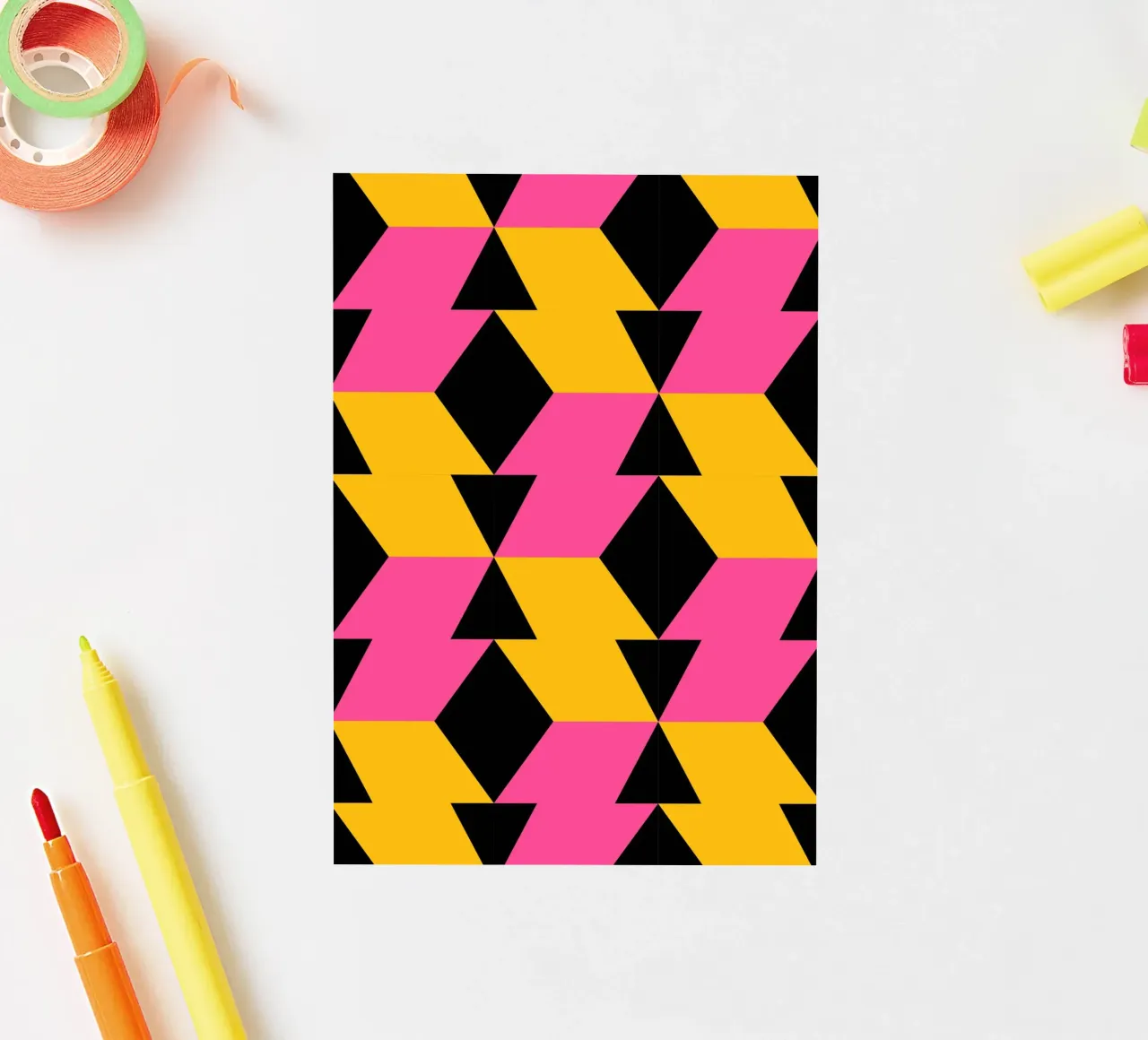 Op Art Zigzag Pattern - Imprimé géométrique rose, jaune et noir autocollant de NorwesClub