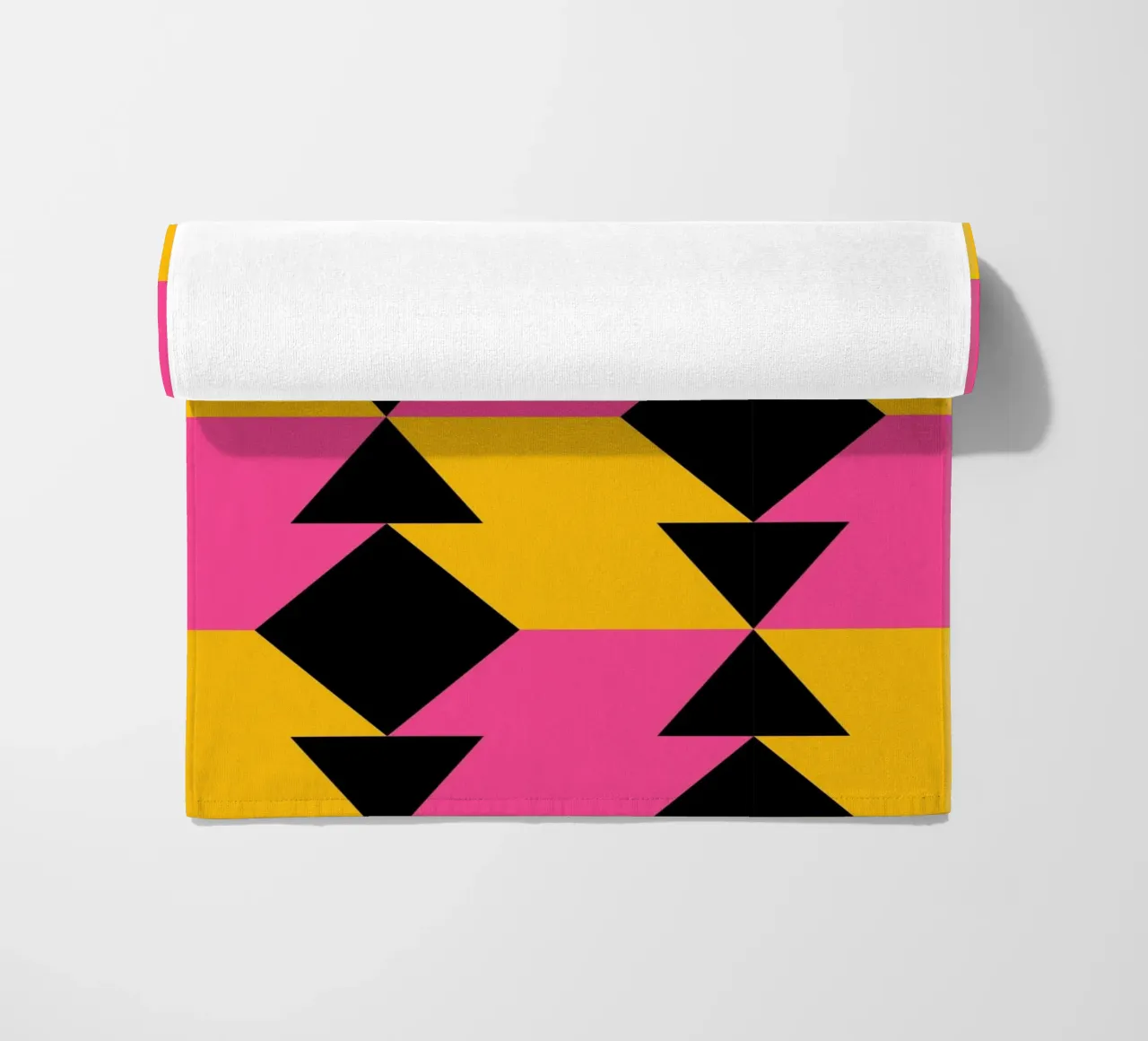 Op Art Zigzag Pattern - Pink, Yellow & Black Geometric Print beach towel by NorwesClub