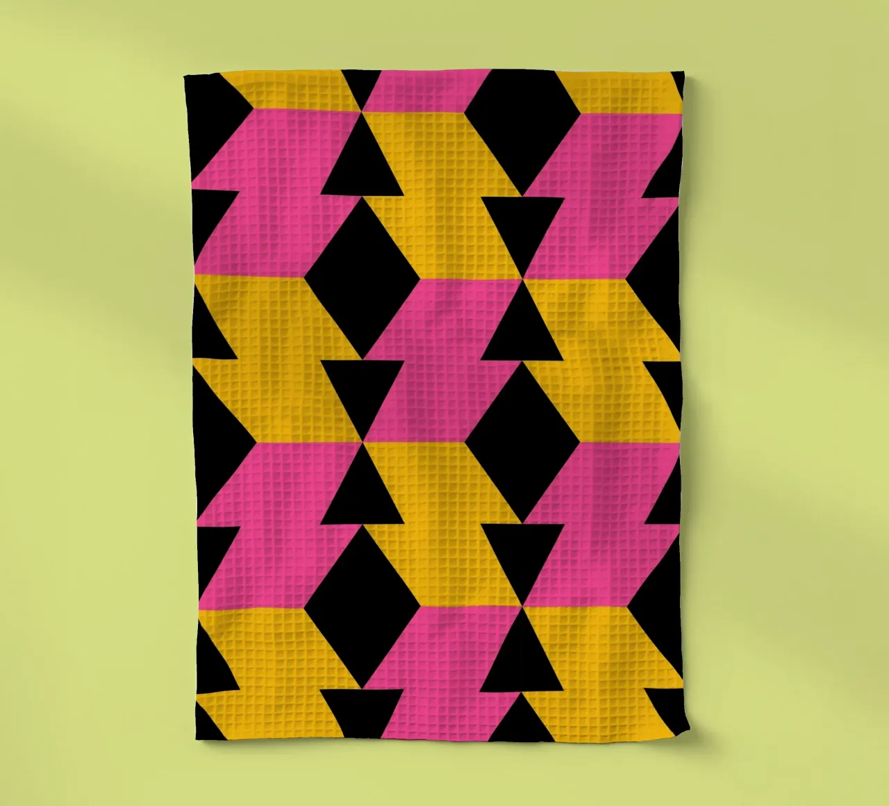 Op Art Zigzag Pattern - Imprimé géométrique rose, jaune et noir torchon de NorwesClub