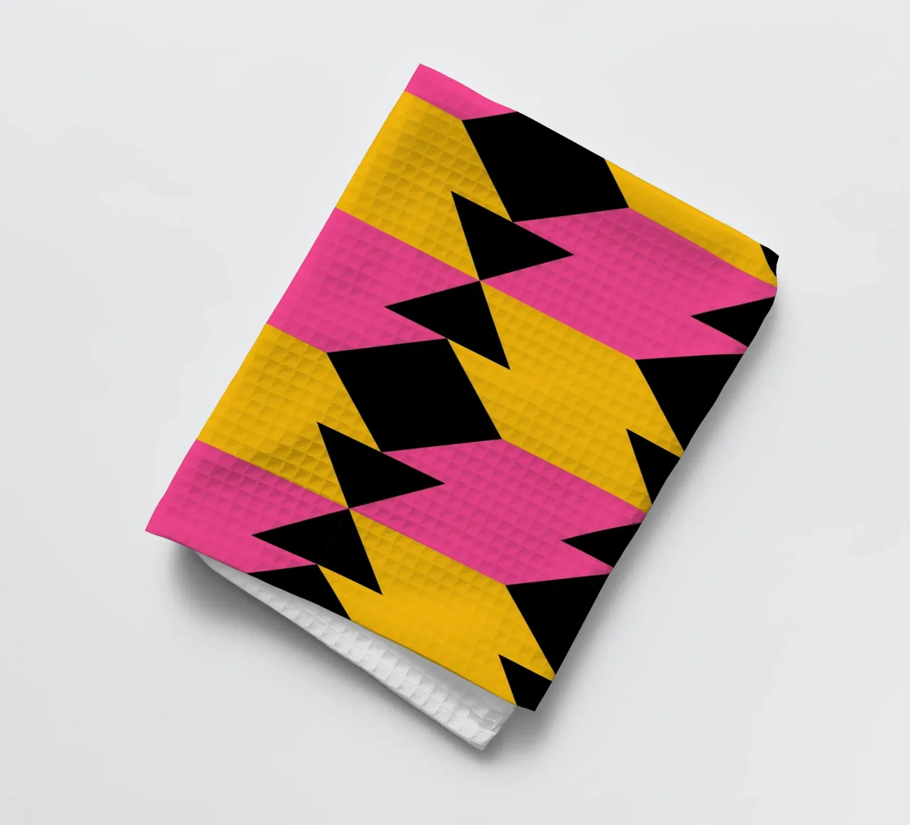 Op Art Zigzag Pattern - Imprimé géométrique rose, jaune et noir torchon de NorwesClub
