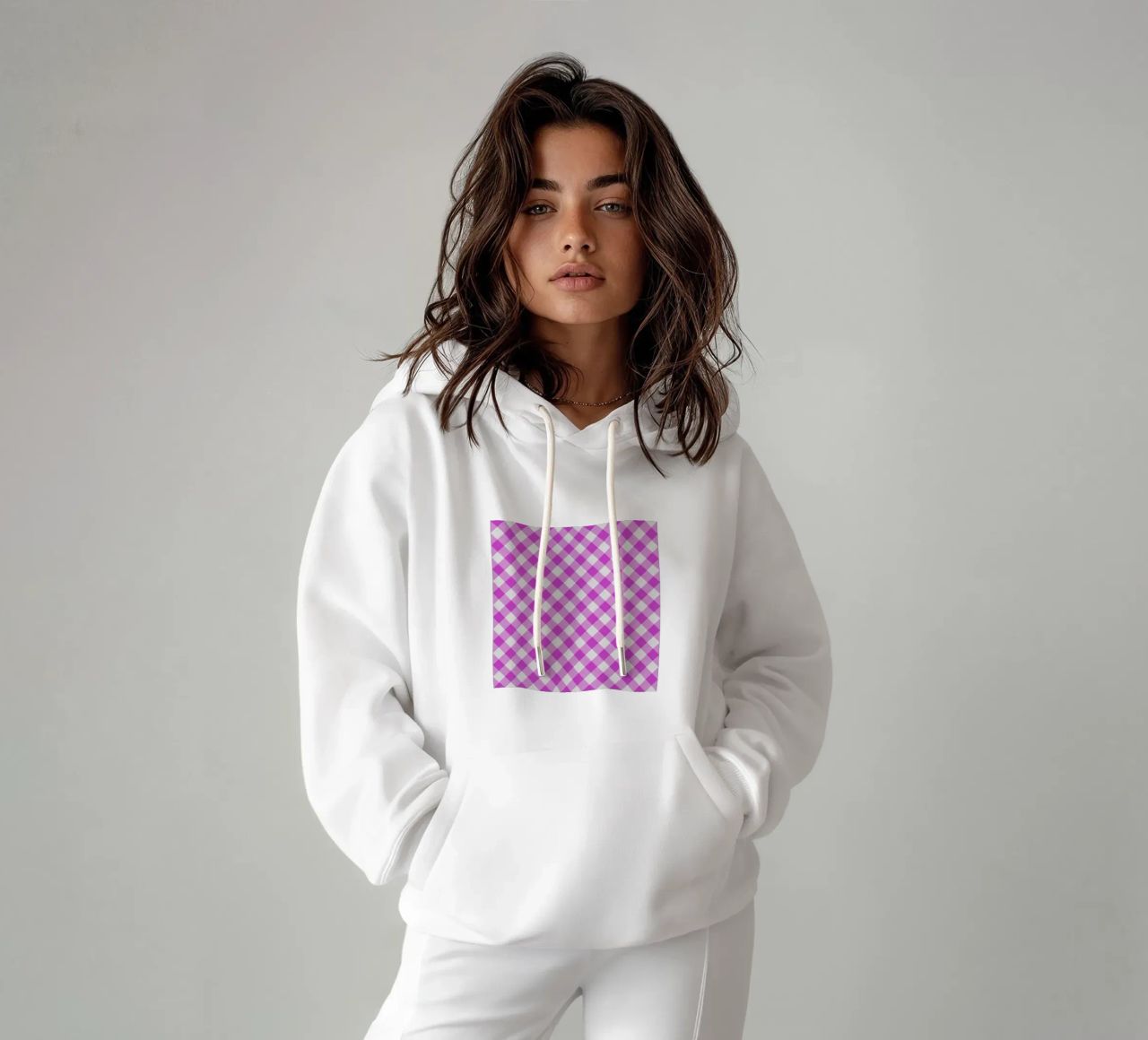 Gingham in fucsia felpa con cappuccio da Happy Littles