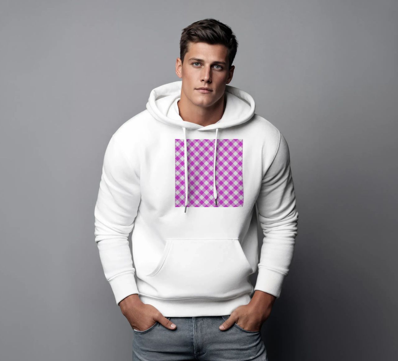Gingham in fucsia felpa con cappuccio da Happy Littles