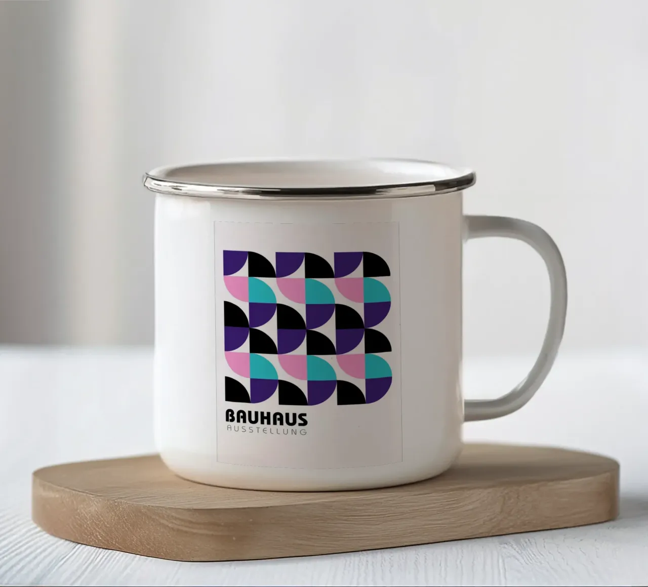 Bauhaus geometrisch raster - moderne abstracte pop-artprint emaille mok van NorwesClub