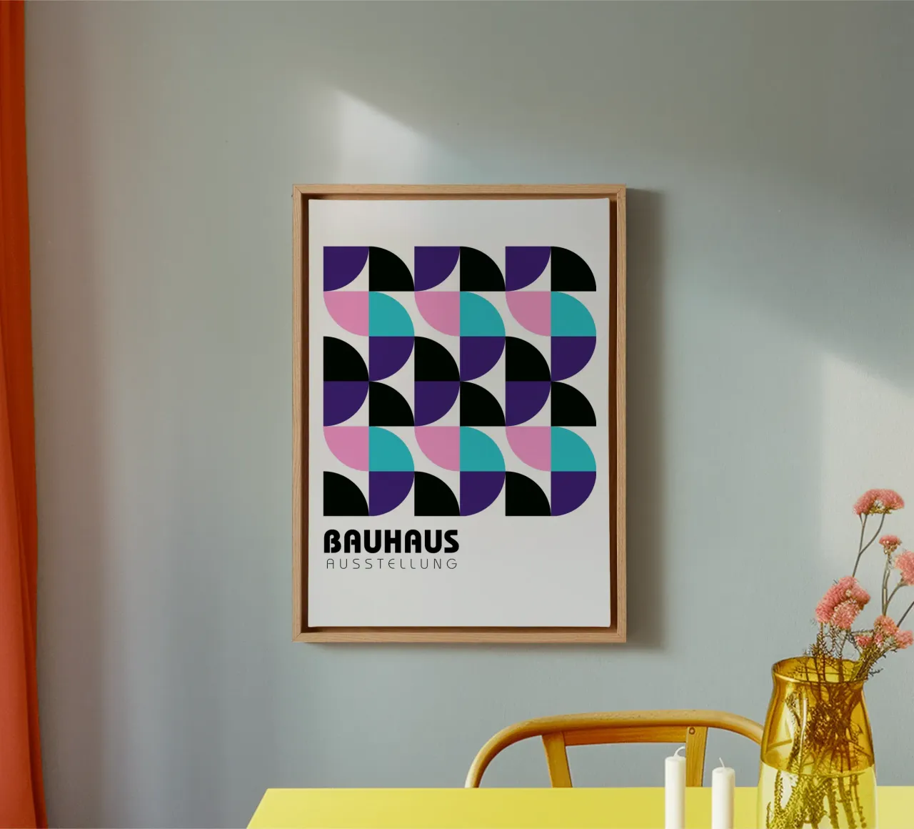 Bauhaus Geometric Grid - Modern Abstract Pop Art Print canvas with Floater frame by NorwesClub