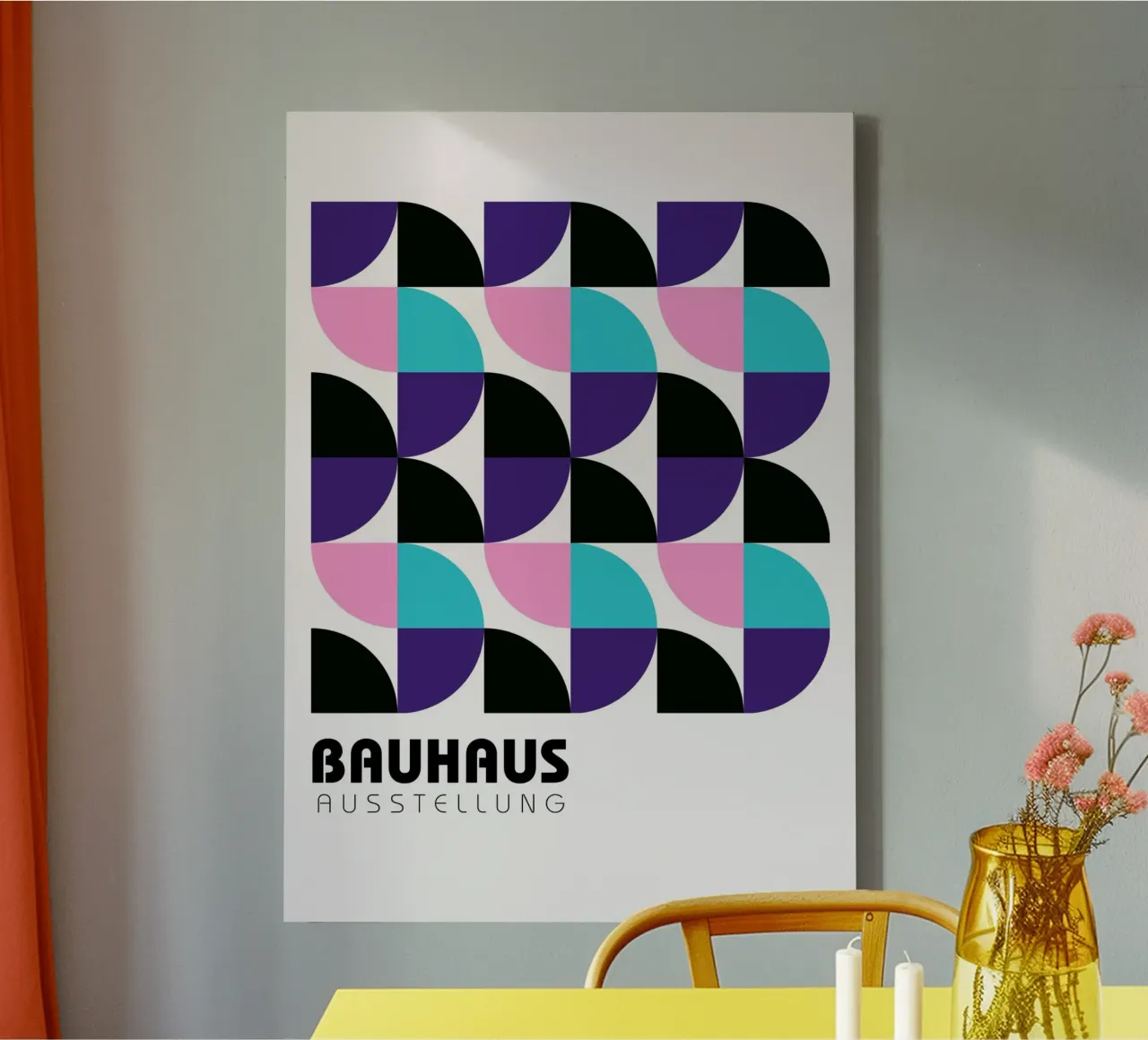 Bauhaus Geometric Grid - Modern Abstract Pop Art Print canvas with Floater frame by NorwesClub