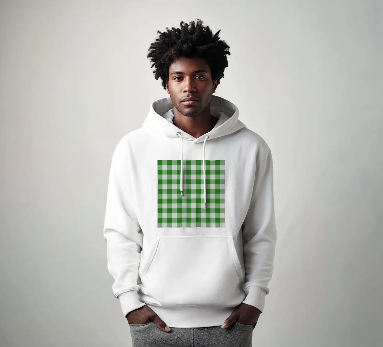 Gingham in verde grande felpa con cappuccio da Happy Littles