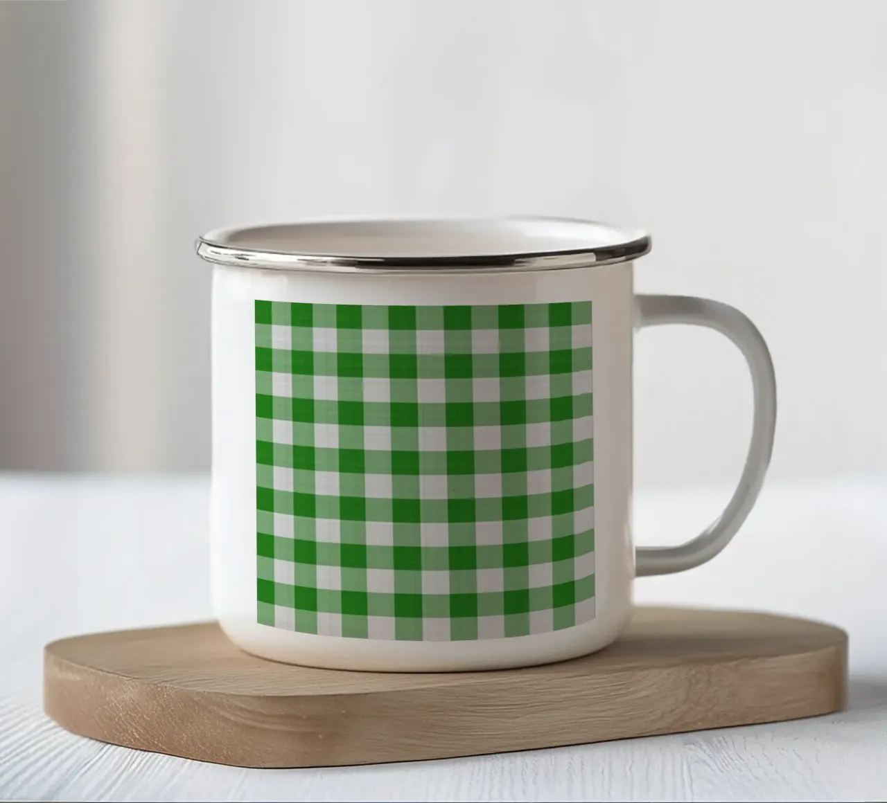 Gingham in verde grande tazza in smalto da Happy Littles