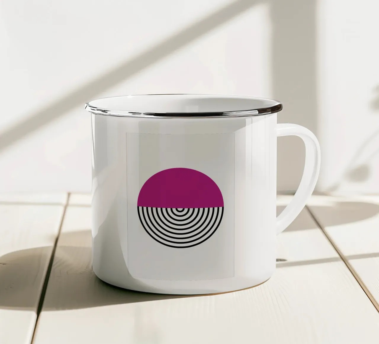 Magenta & Black Hypnotize - Modern Geometric Circle Art enamel mug by NorwesClub