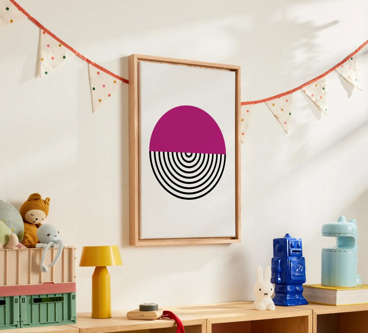 Magenta & Black Hypnotize - Modern Geometric Circle Art canvas with Floater frame by NorwesClub