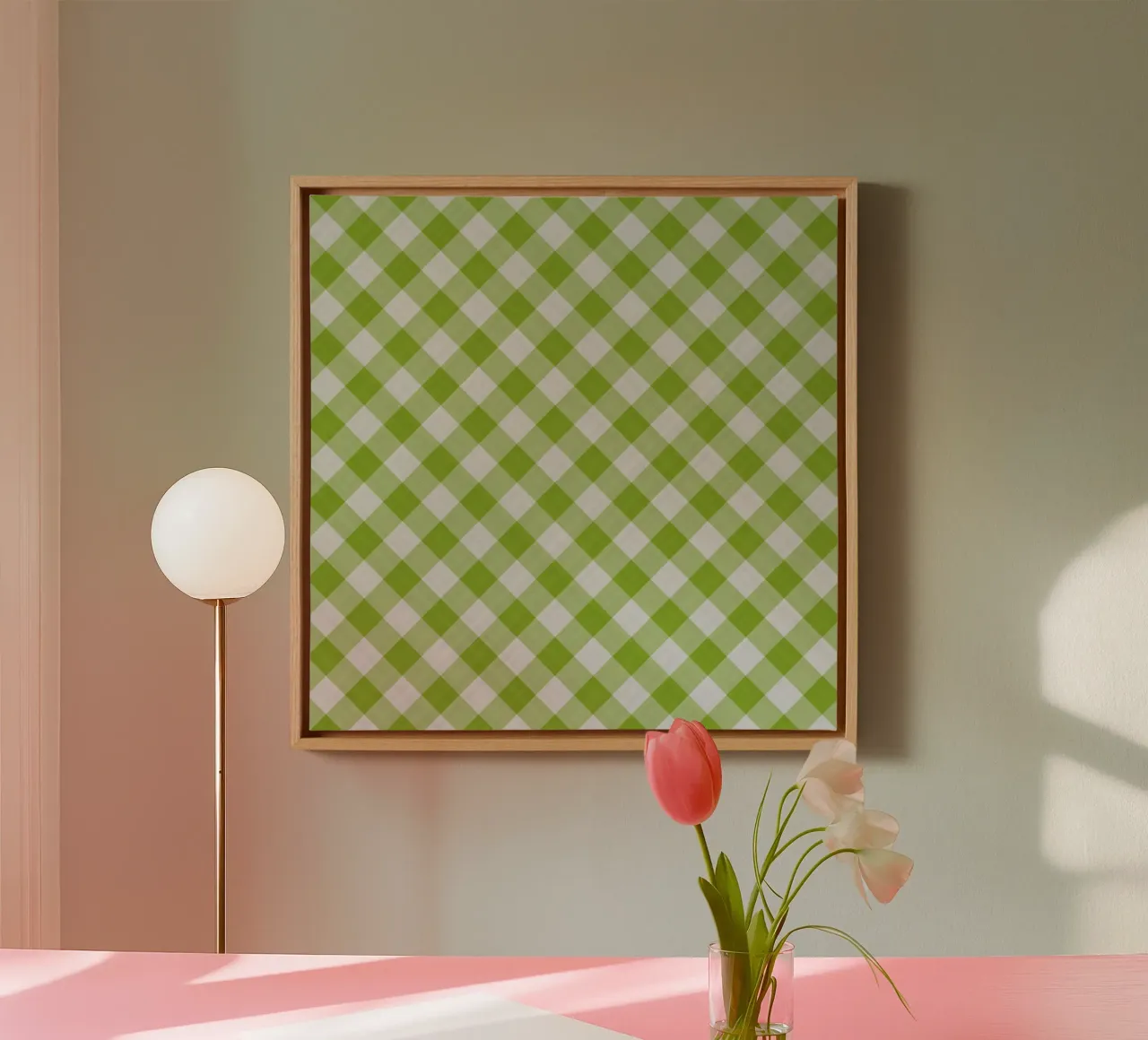 Gingham in verde tela con Cornice a cassetta da Happy Littles