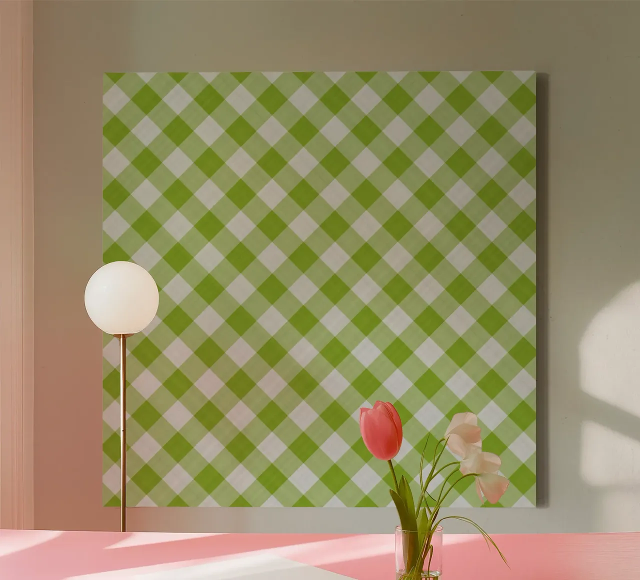 Gingham in verde tela con Cornice a cassetta da Happy Littles