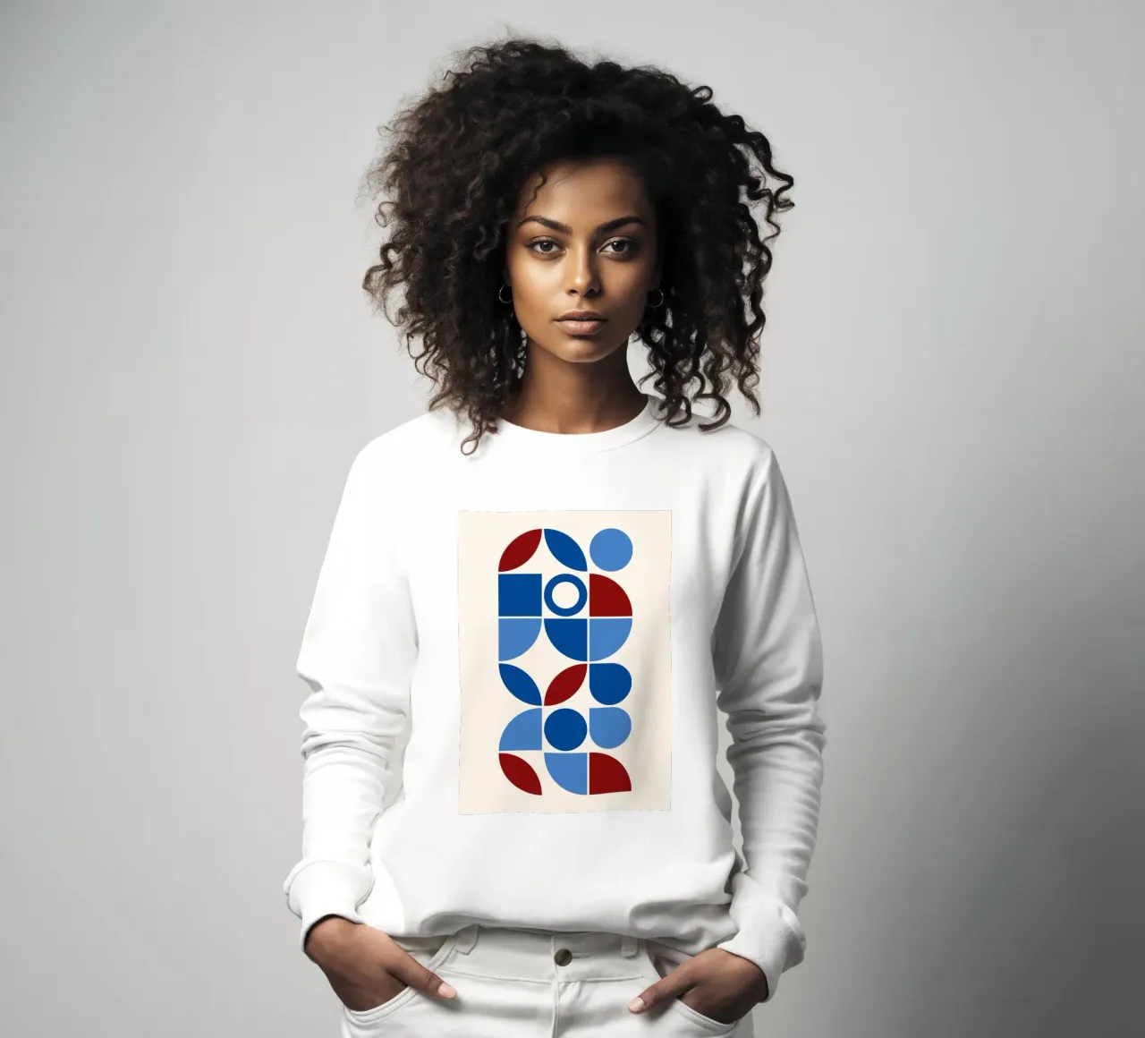 Geometric Harmony Blues & Reds - Modern Abstract Art Print sweatshirt by NorwesClub