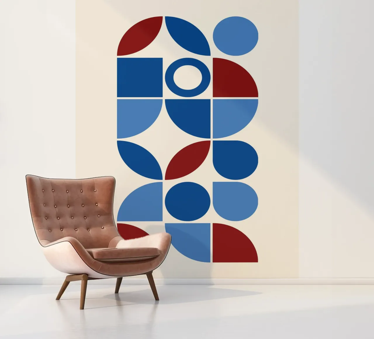 Geometric Harmony Blues & Reds - Modern Abstract Art Print photo wallpaper by NorwesClub