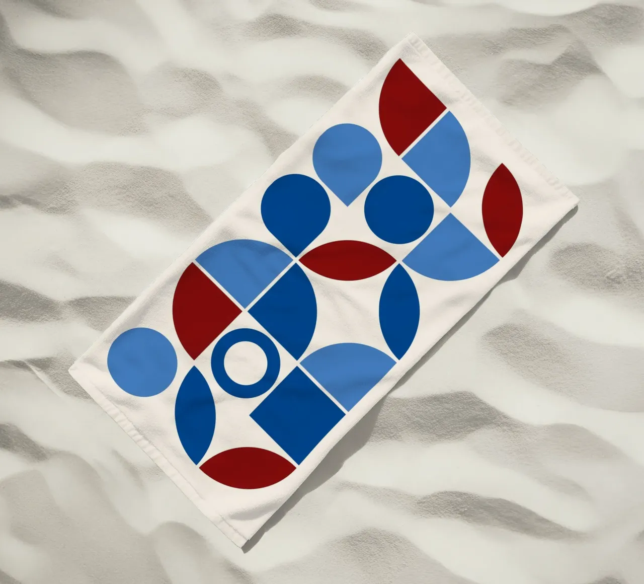 Geometric Harmony Blues & Reds - Modern Abstract Art Print beach towel by NorwesClub