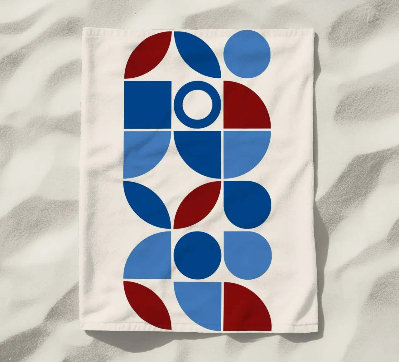 Geometric Harmony Blues & Reds - Modern Abstract Art Print beach towel by NorwesClub
