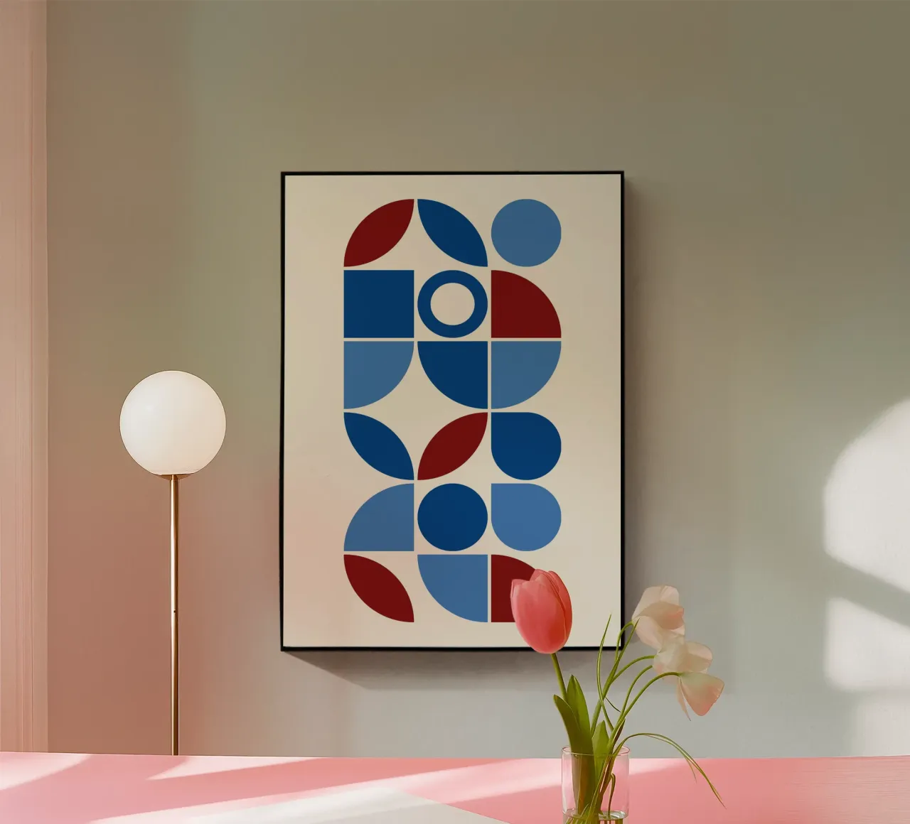 Geometric Harmony Blues & Reds - Modern Abstract Art Print acrylic glass by NorwesClub