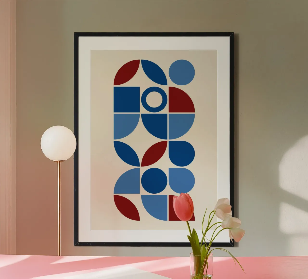 Geometric Harmony Blues & Reds - Modern Abstract Art Print hahnemühle by NorwesClub