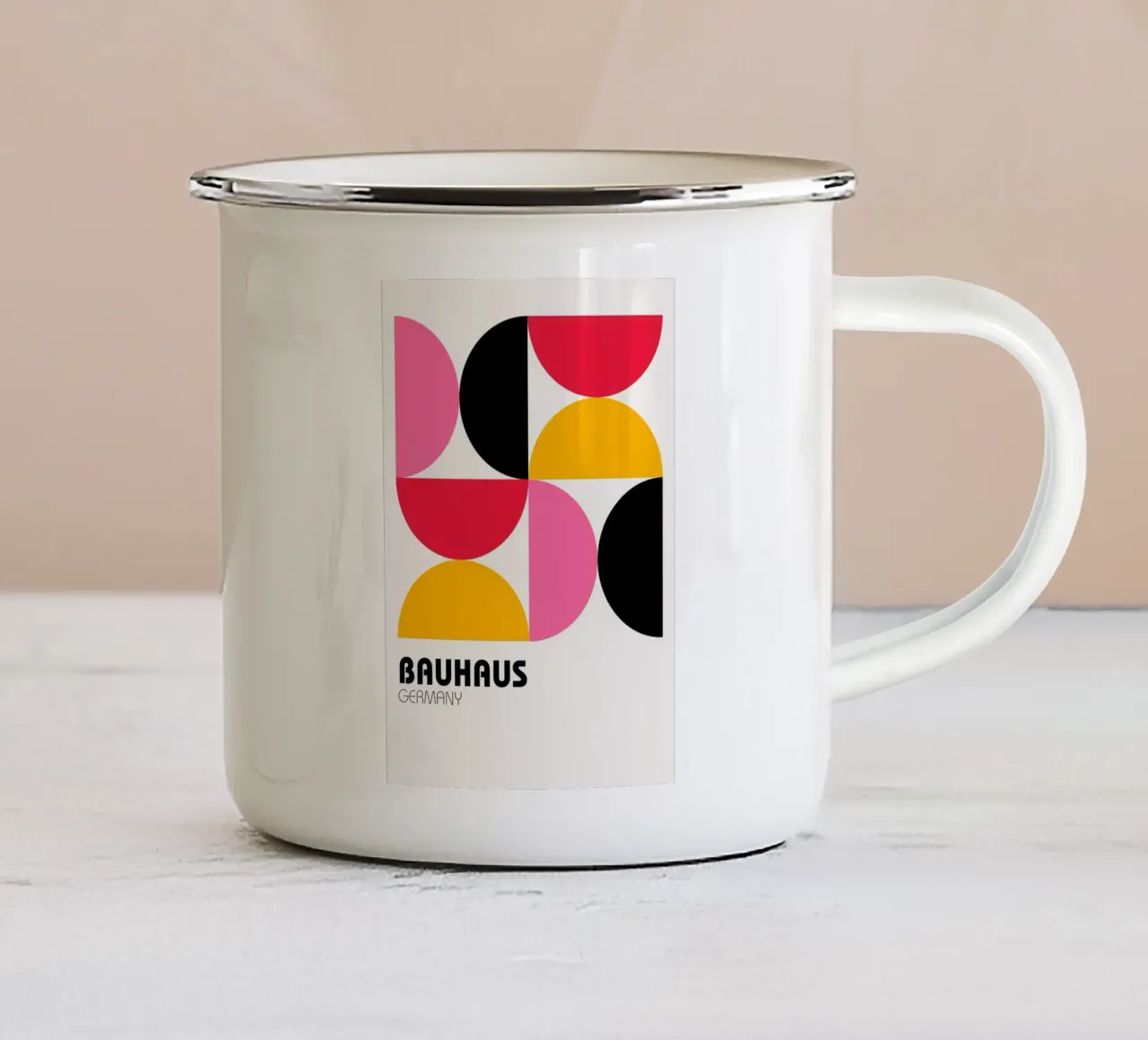 Bauhaus Duitsland Pop - Geometrische abstracte kunstdruk emaille mok van NorwesClub