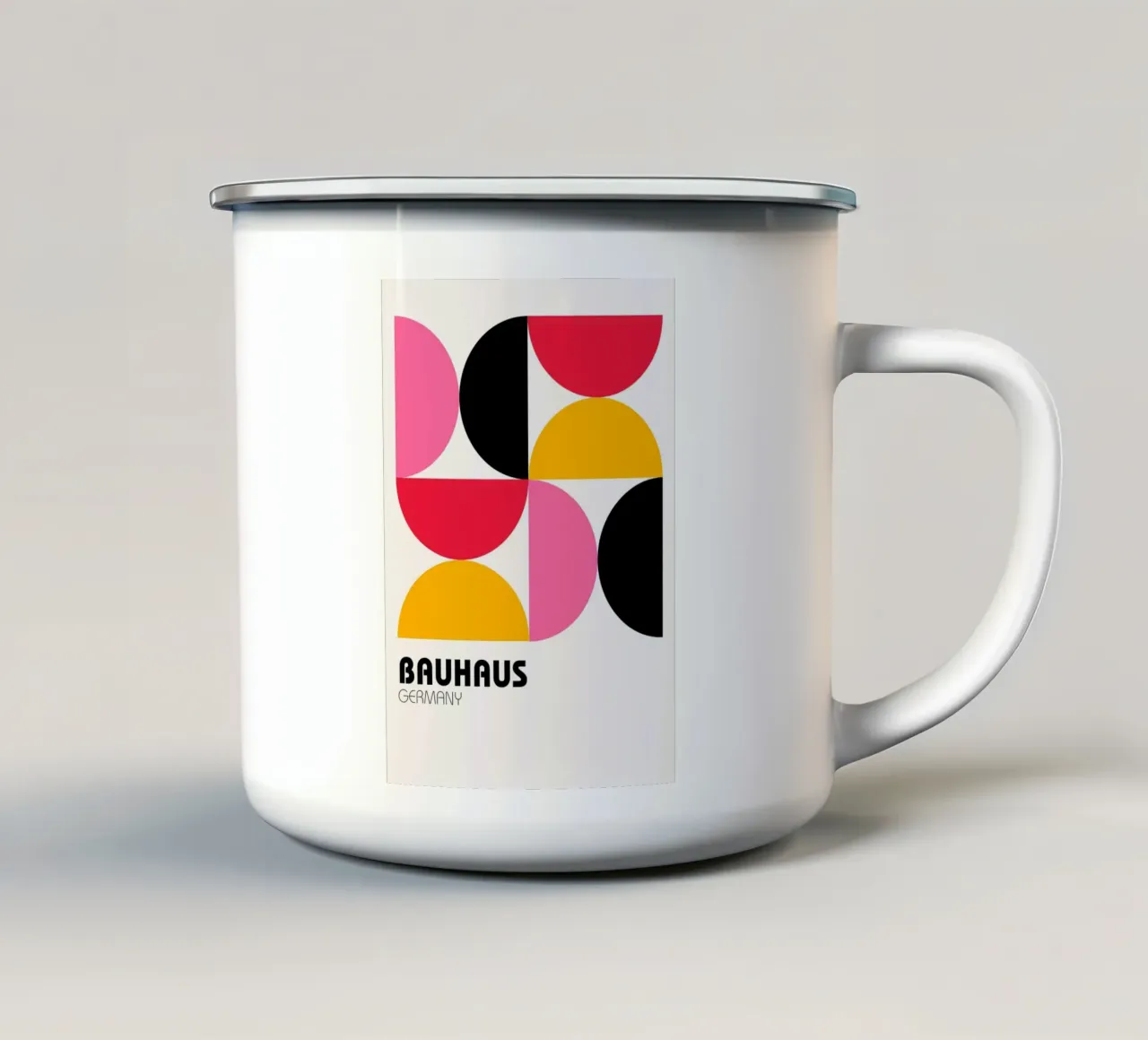Bauhaus Duitsland Pop - Geometrische abstracte kunstdruk emaille mok van NorwesClub