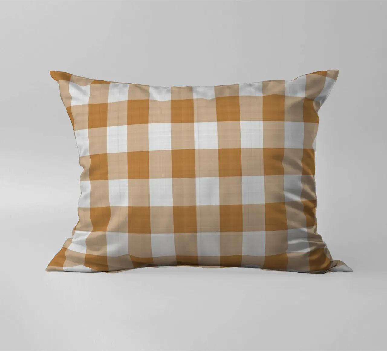 Gingham in Orange Large decorative cushion by Happy Littles