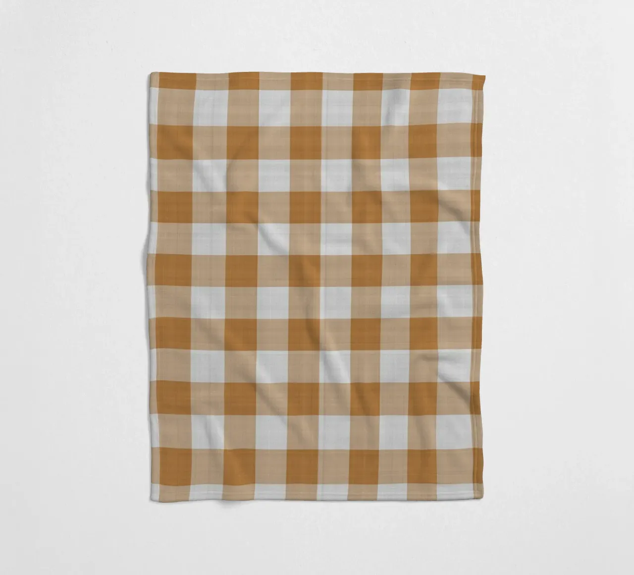 Gingham in Orange Large fleece blanket by Happy Littles