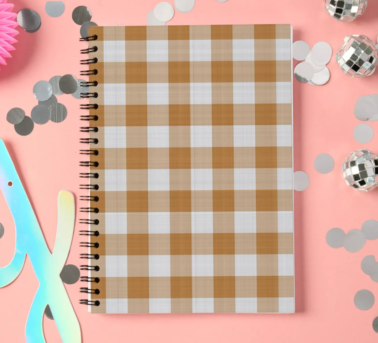 Gingham in Orange Large spiral notebook by Happy Littles