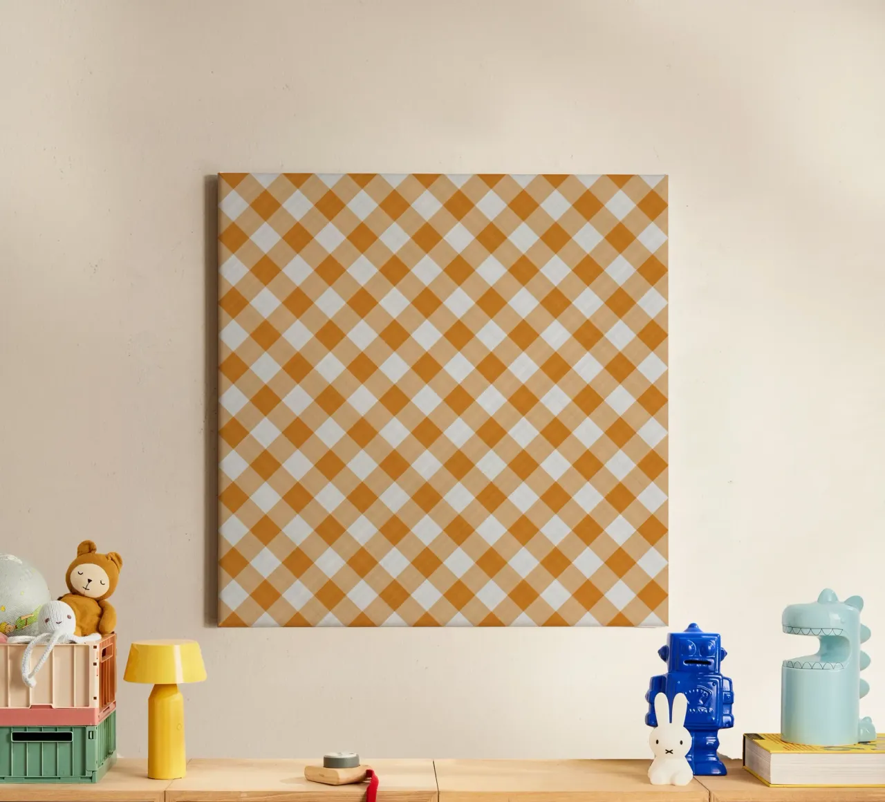 Gingham in arancione tela con Cornice a cassetta da Happy Littles
