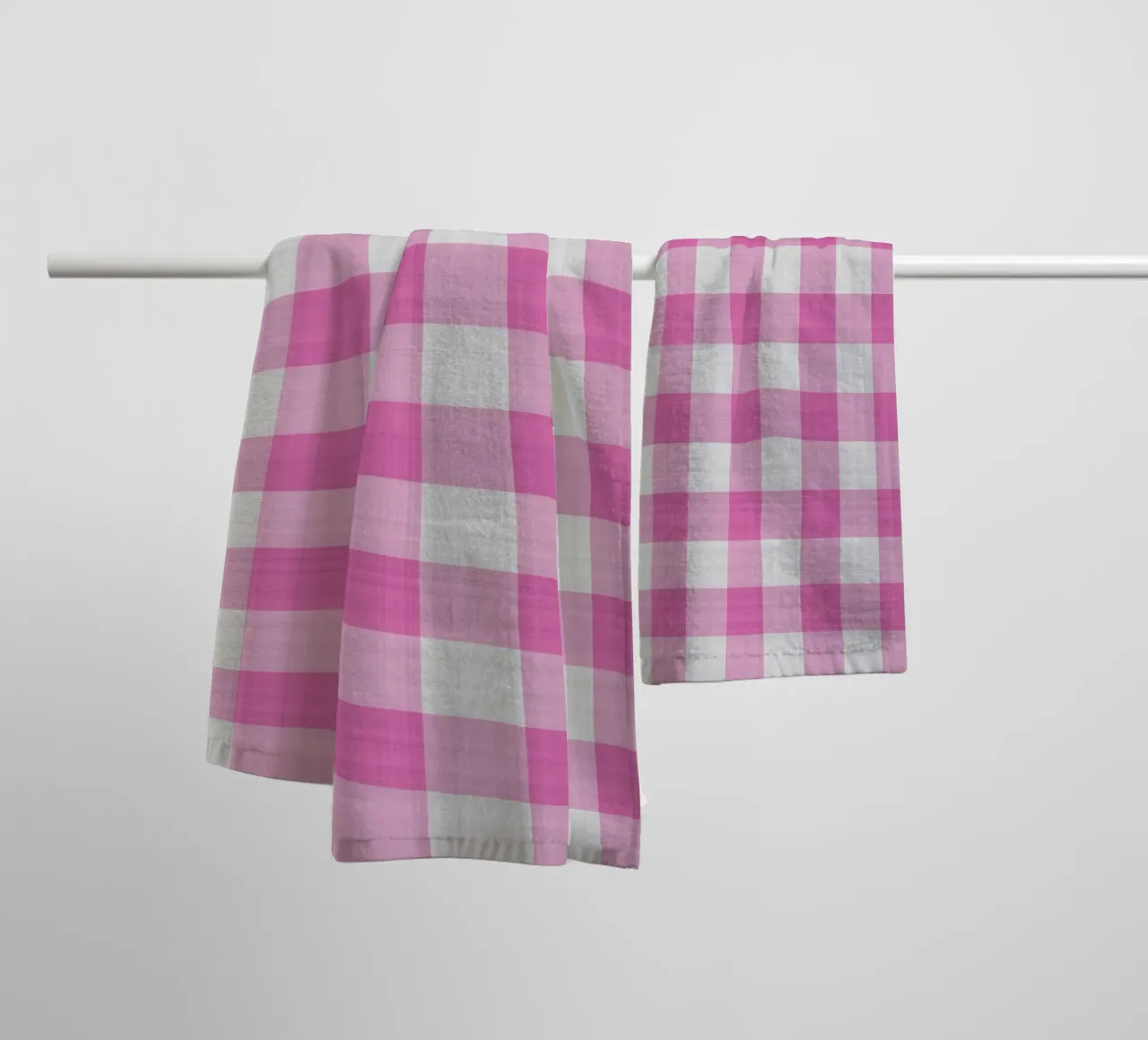 Gingham in Pink Large towel by Happy Littles